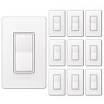 [10 Pack] BESTTEN Single Pole Decorator Wall Light Switch, 15A 120/277V, On/Off Rocker Paddle Interrupter, Screwless Wallplate Included, cUL Listed, White