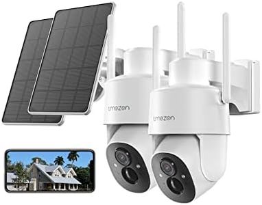 TMEZON 2 Pack Solar Powered Security Camera, Outdoor Wireless 360° PTZ Camera for Home Surveillance with 3MP Night Vision Pan Tilt Solar Powered Two-Way Audio Motion Detection 2.4Ghz WiFi IP65