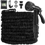 GRANDMA SHARK Garden Hose 15m, 50 FT Hose Pipes with 7 Modes Water Spray Gun, Expandable Hose Pipe Spray Gun Hosepipes for Garden, Garden Hose Reel, Magic Water Pipe (50FT, Black)