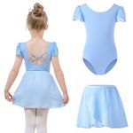 Bezioner Ballet Leotard for Girls with Removable Skirt Ballet Dress Puff Sleeve Dance Leotard Ballerina Costume for Girls Blue 140