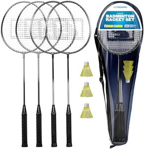 Triumph Sports 4-Player Badminton Set with 4 Rackets, 3 Shuttlecocks and 1 Carry Case, Black (35-7119-2)