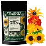 10 Pollinator Flower Pack - 4,500+ Seeds - Individually Packed Varieties - Black Eyed Susan, Calendula, Camomile, Chives, Daisy, Dill, Echinacea, Marigold, Poppy, Sunflower