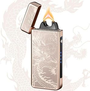TIKIUKI Dragon Electric Arc Lighter USB C Rechargeable Plasma Lighter for Camping, Fire Starters, Candles & Outdoor Gear | Windproof Igniter with Battery Indicator (Dragon Gold)