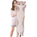 Aiuidun Long Cat Plush Pillow Soft Cat Hugging Pillow Stuffed Animal Pillow Cute Kitty Sleeping Throw Pillow Gift for Kids(110cm/43.3inch,Gray)