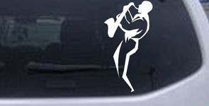 White 6in X 3.2in -- Jazz Man With Saxophone Music Car Window Wall Laptop Decal Sticker