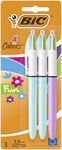 BIC 4 Colours Pens Multicolour Fun - 4 Colours Pastel Barrel Retractable Ballpoint Pens - Pack of 3