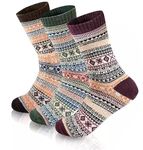 Alexvyan 3 Pair Vintage Solid Soft & Woolen Cozy Knitted Winter Thick Warm Stretchy Elastic Calf Length Socks (Without Thumb) For Women Girls, Multicolor