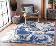 Modern Large Area Rugs Living Room Marble Pattern Rug Bedroom Carpet Hallway Runner Floor Mats Door Mat (Navy, 80 x 150 cm)