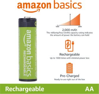 Amazon Basics AA Rechargeable Batteries – Long-Lasting, 8-Pack