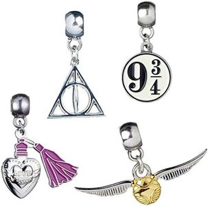 The Carat Shop Harry Potter Slider Charm 4 Piece Set, Silver, one size (HP0070)