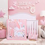 Crib Bedding Set for Girls - Pink Baby Nursery Bedding Set - 3 Pieces Crib Quilt Fitted Crib Sheet Toddler Pillowcase Soft Star Printed Baby Bedding Set