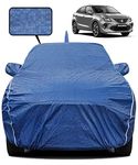 Fabtec Waterproof Car Body Cover for Maruti Baleno with Mirror and Antenna Pocket, Triple Stitched and Soft Cotton Lining (Metallic Blue with White Piping)