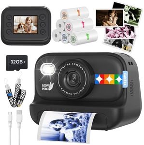 Kids Color Instant Print Camera – Kids Camera with 5 Color Photo Paper, 48MP & 1080P Video, 21 Fun Frames, 32G Card, Christmas/Birthday Gifts for Girls and Boys Ages 3 4 5 6 7 8 9 10 11 12 - Black