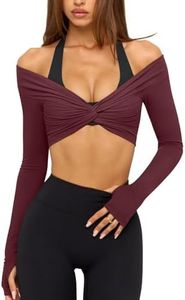 LASLULU Womens Workout Tops Borelo Shrugs Wrap Top,Burgundy,Small