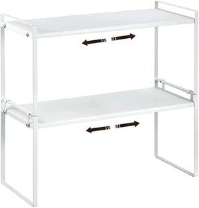 Expandable Kitchen Cabinet and Countertop Shelf Organizer Adjustable Cupboard Stand Spice Rack Counter Pantry Shelf Organization Storage Rack for Kitchen Bathroom Office, 2Pack
