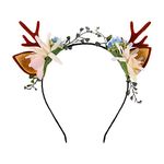 Minkissy Christmas Antler Headband Reindeer Ear Hair Hoop Christmas Floral Hairband Xmas Party Head Piece for Women Girls(Pattern 2)