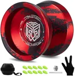YOYOSTUDIO Yoyo Professional Responsive Yoyo H17, Dual Purpose Metal Yoyo for Kids Beginner, Unresponsive Yo yo Bearing for Adults with Removal Bearing Tool, 10 String, Case & Glove (Black and Red)