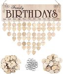STOBOK Family Birthday Reminder Calendar DIY Wooden Wall Hanging Board Heart Circle Birthday Tracker Signs with 100 Tags for Mom Grandma, Days