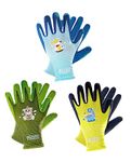 PACIFIC 3 Pairs Toddler Gardening Gloves for Age 3-6, Kids Yard Garden Gloves, Rubber Coated Work Gloves for Boys & Girls, Multiple Colour, XXXS