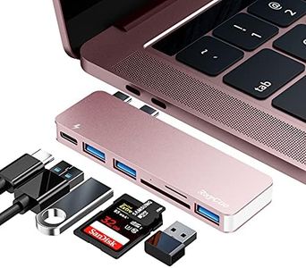 USB C Hub Adapter for MacBook Pro/Air 2020 2019 2018, 6 in 1 USB-C Accessories Compatible with MacBook Pro 13″ and 15″ with 3 USB 3.0 Ports, TF/SD Card Reader, Power Delivery (Pink)