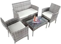 BUYEREMPIRE Rattan Garden Furniture with Sofa, Table, Chairs and Rain Cover Set Outdoor Bistro Patio Balcony, Backyard, Pool Side Coffee Seater with Cushions (Mix Grey Rattan with Rain Cover)