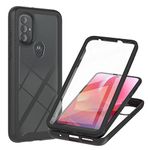 Dfjhure for Motorola Moto E20 Case and Screen Protector Full Body Shockproof Protection Cover Case tylish Bumper Transparent Back Phone Case for Motorola Moto E20- Black