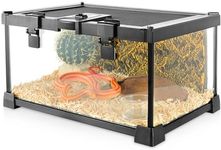 NEPTONION Mini Reptile Glass Terrarium Vivarium 12'' x 8'' x 6'' Full View Tank Small Amphibians Glass Habitat Cage with Feeding Slot & Box Lock Buckle