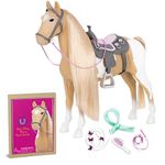 Our Generation Palomino Paint Horse – 20-inch Toy Hairplay Horse Featuring Long Blonde Mane and Tail – Includes 6 Piece Accessory Set