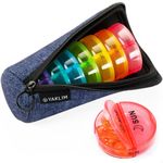 Weekly Pill Boxes 7 Day 2 Times a Day, Large Pill Box Organiser with Zipper Neoprene Case, XL 7day Round Travel Pill Organiser Daily AM PM Tablet Holder for Vitamin Supplement Pot (Denim)