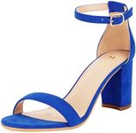 ZriEy Women's Chunky Block Open Toe Mid Heeled Sandals Two Strap Slip on Heels Slide Sandals for Party Wedding Dress Dating Daily Pumps Shoes, Dark Blue, 6