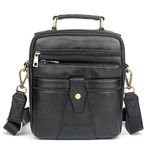 Leather Shoulder Messenger Handbag for Men Business Casual Crossbody Bag Briefcase Mens Phone Wallet Tote Day Pack Hand Bag Black