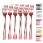 Kyraton Rose Gold Dinner Fork 6 Pieces, Stainless Steel 20.5cm Forks Rose Gold Titanium Plating Silverware, Copper Forks Set of 6