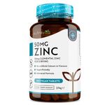 Zinc Tablets 50mg – 365 Vegan Tablets for 6 Months Supply – Zinc Supplement High Strength for Maintenance of Normal Immune System, Bones, Hair, Skin & Nails – Made in The UK by Nutravita