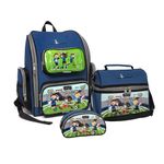 Louis Garneau Designer School Kit with Backpack, Lunch Box and Pencil Case 3-Piece Set School Supplies for Kids Prescholl and Elementary – Premium Durable Materials - Boys (Soccer)