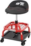 FreekyFit Rolling Shop Stool with Wheels, Garage Work Mechanic Stool with Backrest, Roller Mechanic Chair, Adjustable Height, 360° Swivel, Tool Tray Storage, 330 LBS Capacity, Heavy Duty, Red