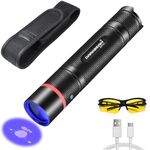 DARKBEAM UV Flashlight 365nm Light Black Lights Powerful Mini Woods Lamp USB Rechargeable Portable LED Ultraviolet Blacklight Flashlights for Pet Dog Urine Detection, Uranium Glass, Curing Resin