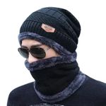 ELRINZA Men Cap with Neck Scarf Cap, Winter Cap & Neck Scarf with Fleece, Unisex Beanie Cap with Neck Warmer for Men & Women,Thermal Cap (Black)