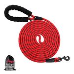 Plutus Pet Long Rope Dog Lead, With Comfortable Padded Handle, Reflective Nylon Heavy Duty Rope Lead, 4.5m 6m 9m Dog Training Lead for Small Medium Large Dogs (4.5m, Red)