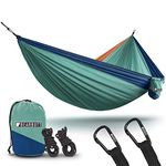 Bear Butt Lightweight Double Parachute Portable Two-Person Camping Hammock, Touquoise/Dark Blue/Coral