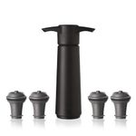 Vacu Vin Wine Saver Pump Black with 4 Vacuum Stopper Grey - Airtight Seal for Opened Bottles to Preserve the Freshness Up to 10 Days - Easy to Use Perfect for Every Occasion