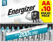 Energizer Max Plus - AA Batteries (10 Pack) - Double A Performance Alkaline Battery 1.5V - 200 Percent Longer Lasting - For High Drain Devices - 0 Plastic Packaging - 15 Year Shelf Life