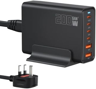 200W 6-Port USB Charging Station, PD 100W 65W 45W 20W 18W USB C GaN III Charger Laptop & Phone Fast Charger Plug, Compatible with MacBook Pro/Air,Dell XPS, iPhone 15/16/14/ Pro, iPads, Steam Deck
