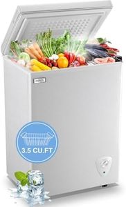 Chest Freezers Compact Mini Deep Freezer WANAI 3.5 Cu.Ft Free-standing Top Door Room Dorm Office Garage Freezer with 7 Adjustable Temp Control Removable Basket for Apartment Basement Business