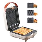 3 in 1 Breakfast Sandwich Maker Nonstick Panini Press Waffle Maker Bubble waffle Egg puffs Electric Grill with Non-stick Coating & Removale Plates