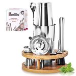 Elite Mixology Bartender Kit Cocktail Shaker Set by Barillio: Drink Mixer Set with Bar Tools, Bamboo Stand Boston Shaker Mojito Muddler Mixing Spoon Jigger Recipes Booklet