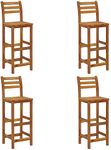 vidaXL Set of 4 Bar Stools in Solid Acacia Wood – Rustic and Robust Seats for Indoor and Outdoor Living Spaces in Farmhouse Style with Brown Color