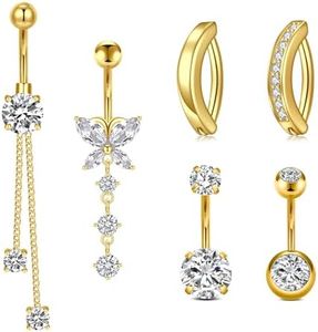 Incaton 6PCS 14G Diamond Belly Button Rings, Dangle Belly Button Rings With Butterfly For Women, Cute Clicker Hoop Belly Button Rings, Navel Piercing Pack With Gift Velvet Pouch, Metal, cubic zirconia