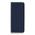 32nd Classic Series - Real Leather Book Wallet Flip Case Cover For Motorola Moto G7 & Moto G7 Plus, Real Leather Design With Card Slot, Magnetic Closure and Built In Stand - Navy Blue