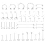 Lusofie 43Pcs Piercing Retainer Set Clear Septum Ring Clear Nose Studs Rings Cartilage Navel Tongue Barbells Lip Eyebrow Tragus Earring Retainer Piercing Jewelry for Work Surgery