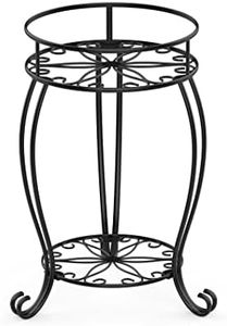 FaithLand Plant Stand, Heavy Duty Metal Planter Holder Indoor Outdoor, 2 Tier Round Potted Supports Rack, Corner Display Shelf Black